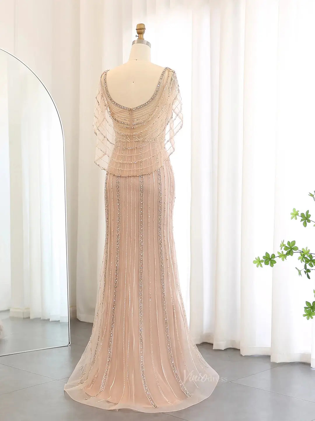 Beaded Mermaid Prom Dress Roaring 20s Formal Dress FD2382-Evening Dresses 2025 -Viniodress-Champagne-US 2-