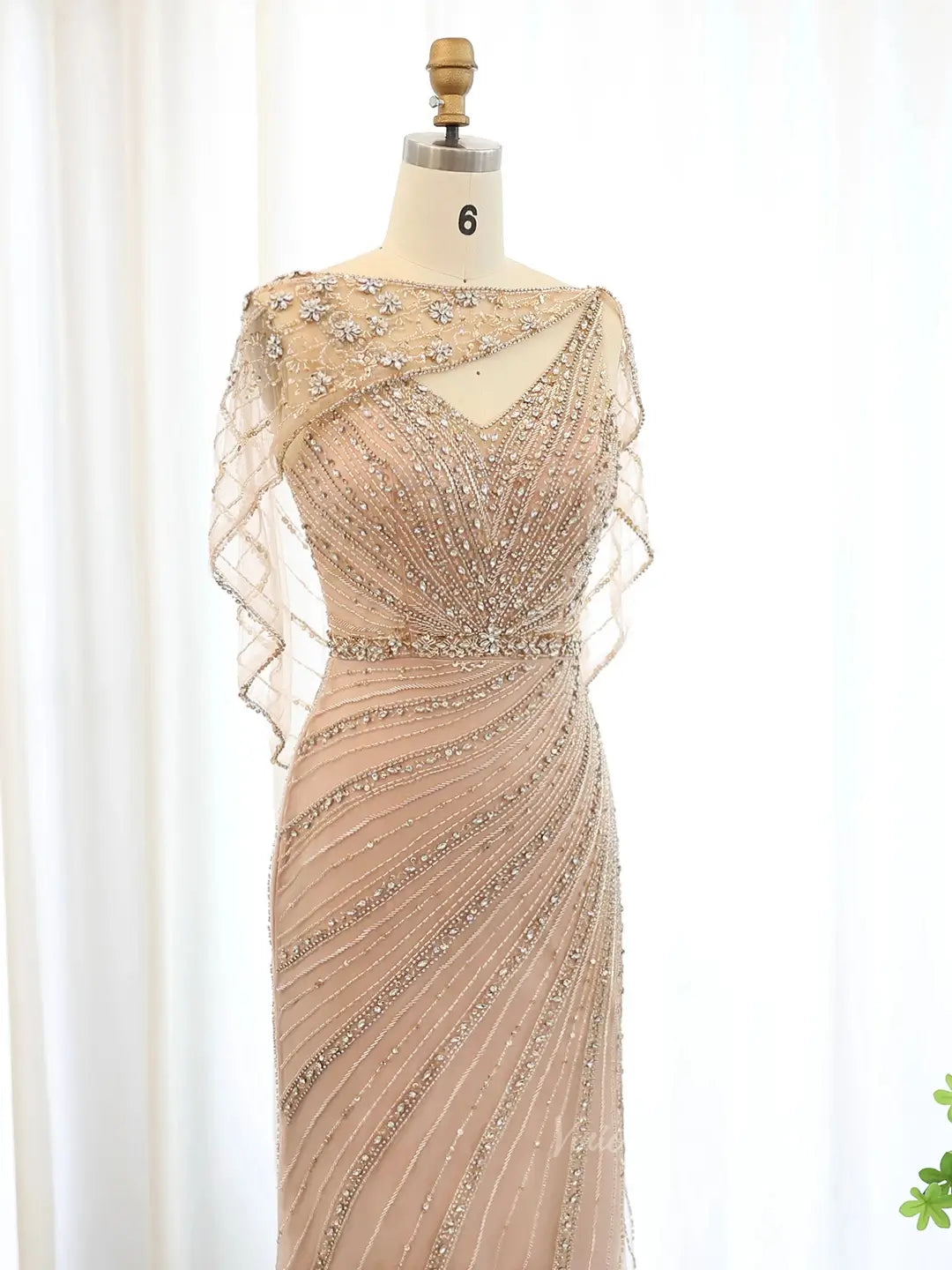 Beaded Mermaid Prom Dress Roaring 20s Formal Dress FD2382-Evening Dresses 2025 -Viniodress-Champagne-US 2-