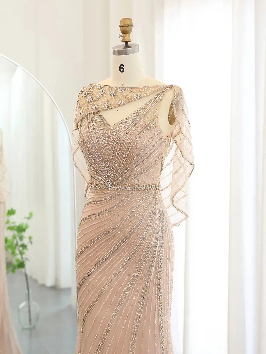Beaded Mermaid Prom Dress Roaring 20s Formal Dress FD2382-Evening Dresses 2025 -Viniodress-Champagne-US 2-