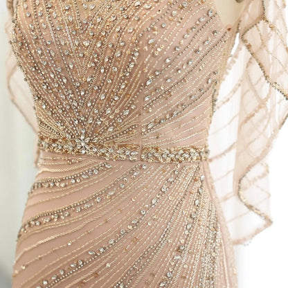 Beaded Mermaid Prom Dress Roaring 20s Formal Dress FD2382-Evening Dresses 2025 -Viniodress-Champagne-US 2-