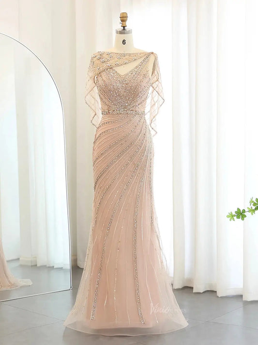 Beaded Mermaid Prom Dress Roaring 20s Formal Dress FD2382-Evening Dresses 2025 -Viniodress-Champagne-US 2-