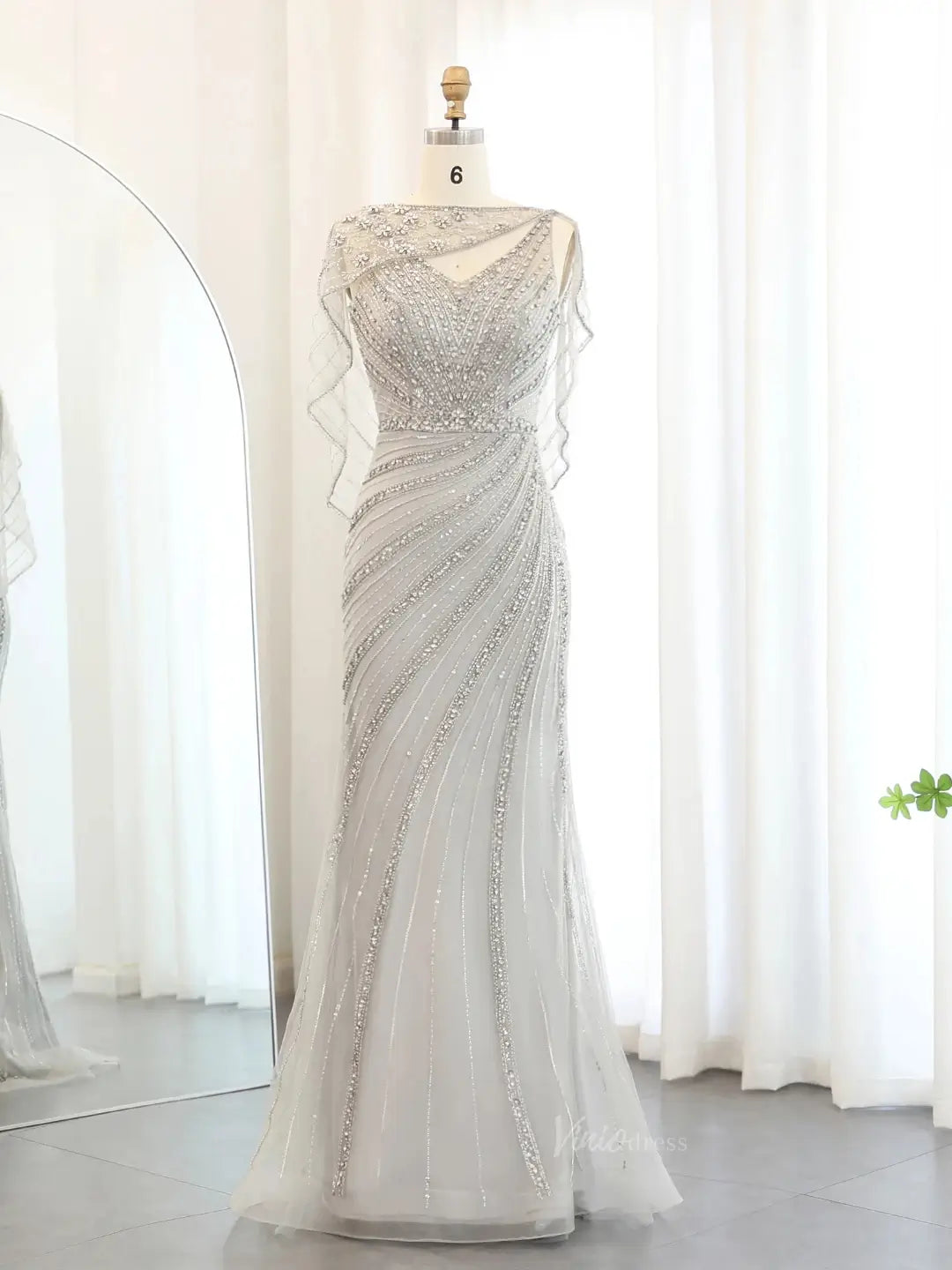 Beaded Mermaid Prom Dress Roaring 20s Formal Dress FD2382-Evening Dresses 2025 -Viniodress-Silver-US 2-