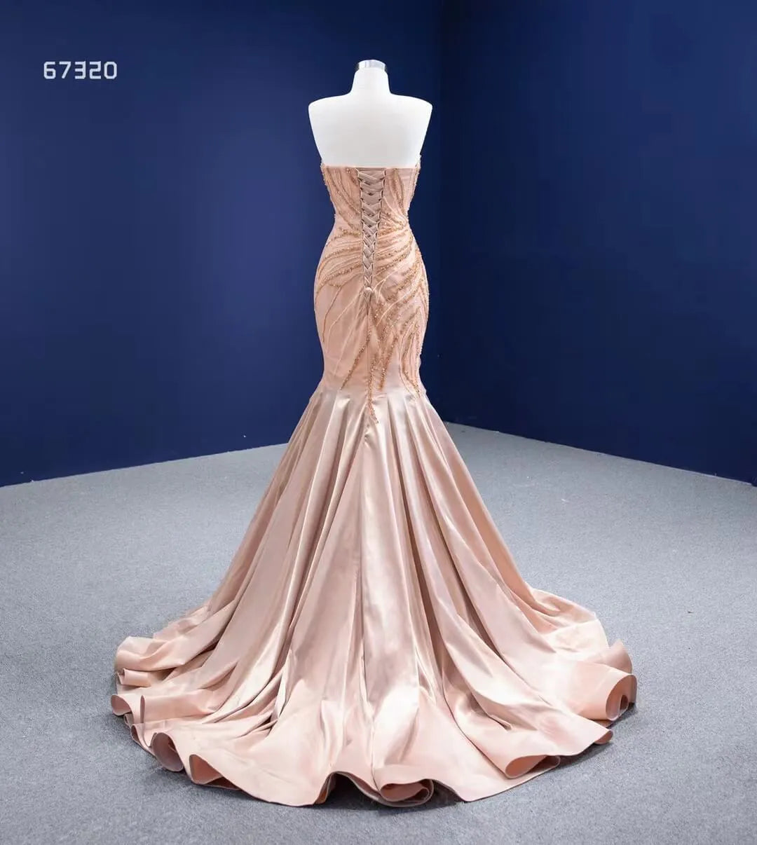 Beaded Mermaid Prom Dresses Strapless Pageant Dress 67320 viniodress-prom dresses 2025 -Viniodress-Rose Gold-Custom Size-