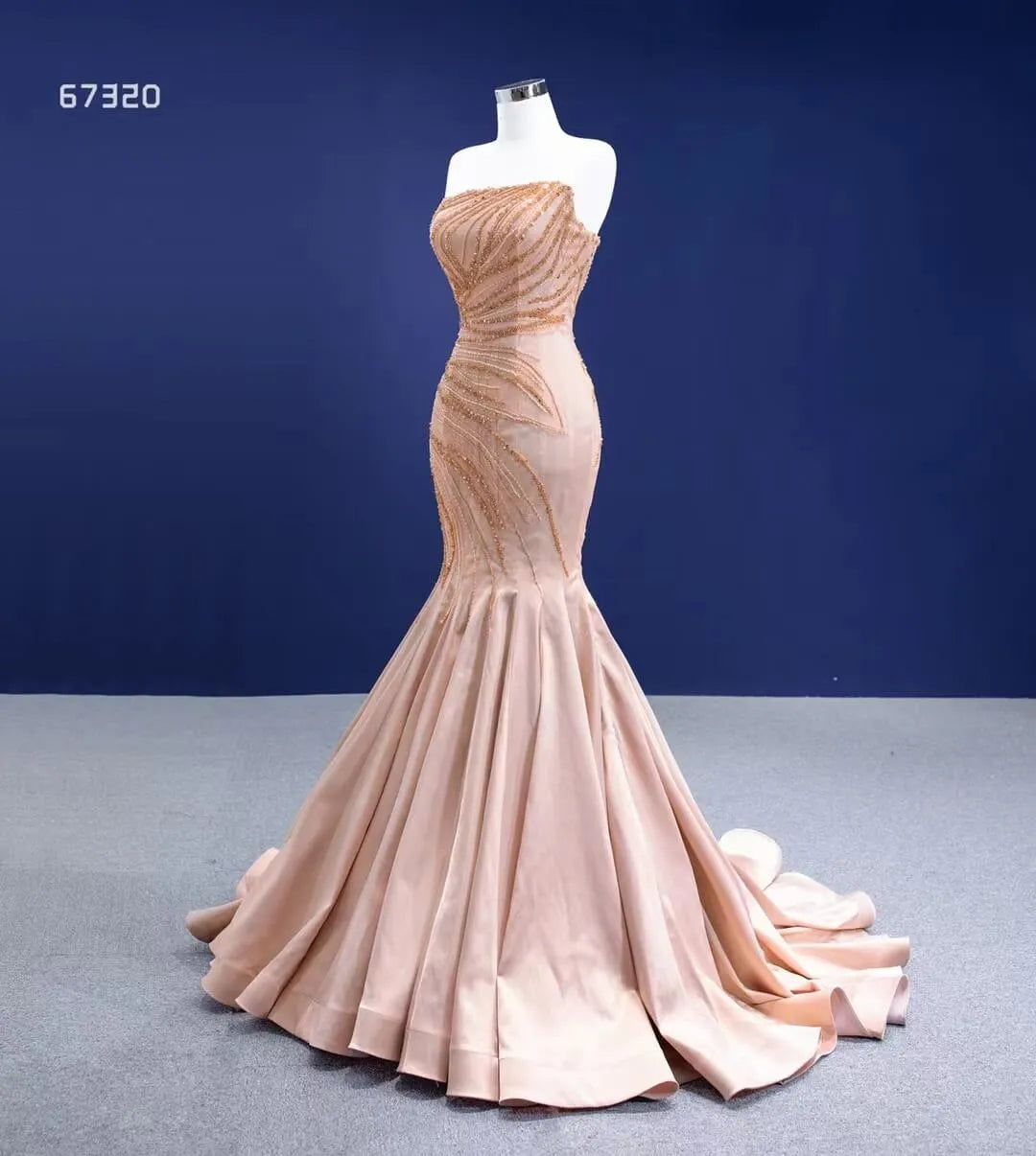 Beaded Mermaid Prom Dresses Strapless Pageant Dress 67320 viniodress-prom dresses 2025 -Viniodress-Rose Gold-Custom Size-