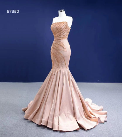 Beaded Mermaid Prom Dresses Strapless Pageant Dress 67320 viniodress-prom dresses 2025 -Viniodress-Rose Gold-Custom Size-
