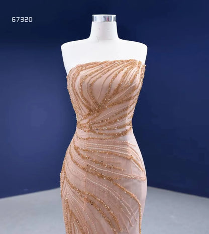 Beaded Mermaid Prom Dresses Strapless Pageant Dress 67320 viniodress-prom dresses 2025 -Viniodress-Rose Gold-Custom Size-
