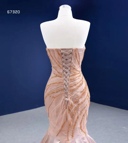 Beaded Mermaid Prom Dresses Strapless Pageant Dress 67320 viniodress-prom dresses 2025 -Viniodress-Rose Gold-Custom Size-