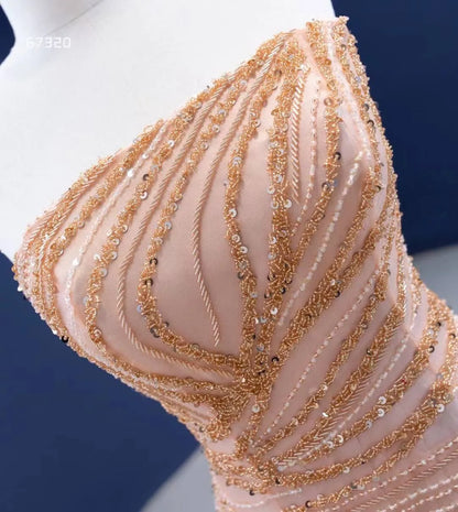 Beaded Mermaid Prom Dresses Strapless Pageant Dress 67320 viniodress-prom dresses 2025 -Viniodress-Rose Gold-Custom Size-