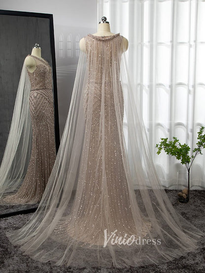 Beaded Mermaid Prom Dresses with Detachable Cape Evening Dress 20015-Evening Dresses 2025 -Viniodress-As Picture-US 2-