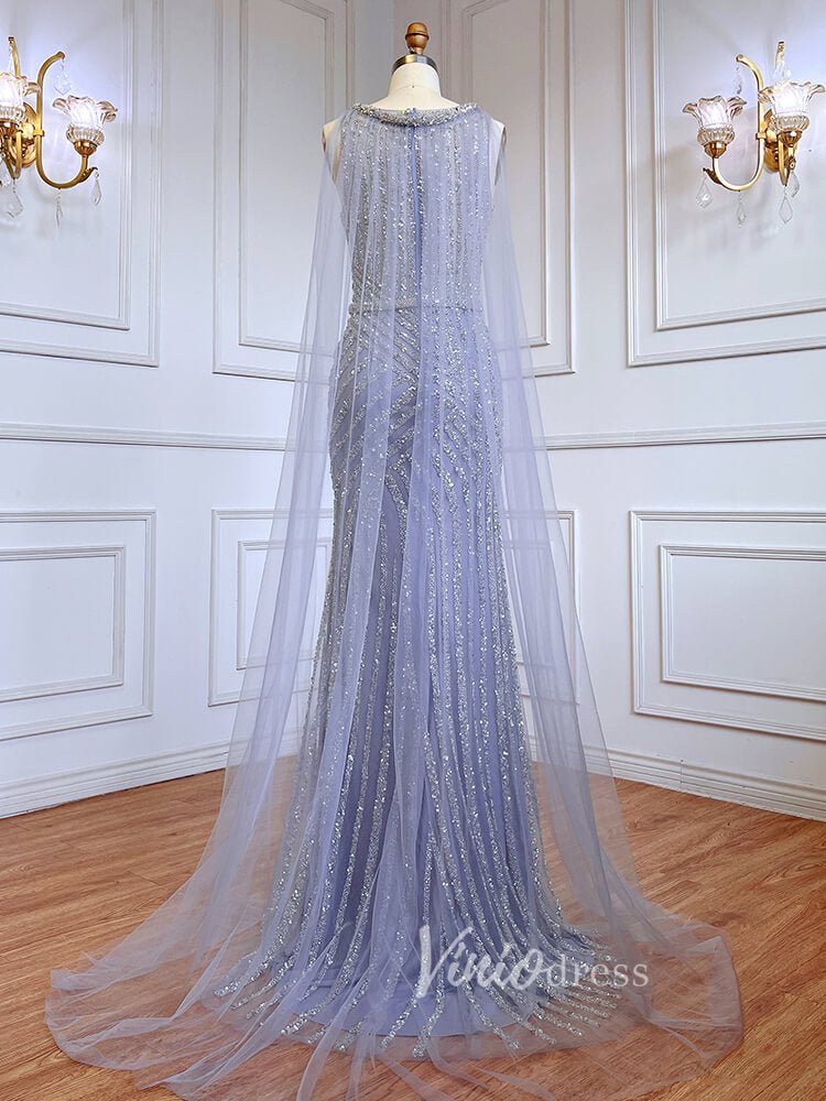 Beaded Mermaid Prom Dresses with Detachable Cape Evening Dress 20015-Evening Dresses 2025 -Viniodress-As Picture-US 2-