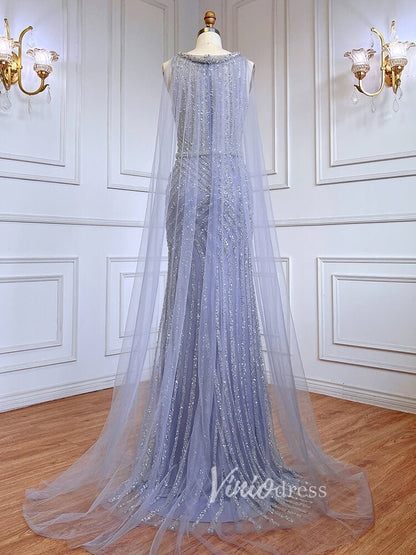 Beaded Mermaid Prom Dresses with Detachable Cape Evening Dress 20015-Evening Dresses 2025 -Viniodress-As Picture-US 2-