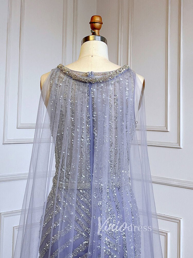 Beaded Mermaid Prom Dresses with Detachable Cape Evening Dress 20015-Evening Dresses 2025 -Viniodress-As Picture-US 2-