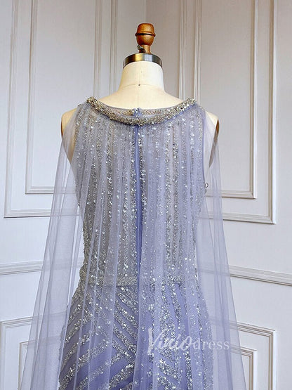 Beaded Mermaid Prom Dresses with Detachable Cape Evening Dress 20015-Evening Dresses 2025 -Viniodress-As Picture-US 2-