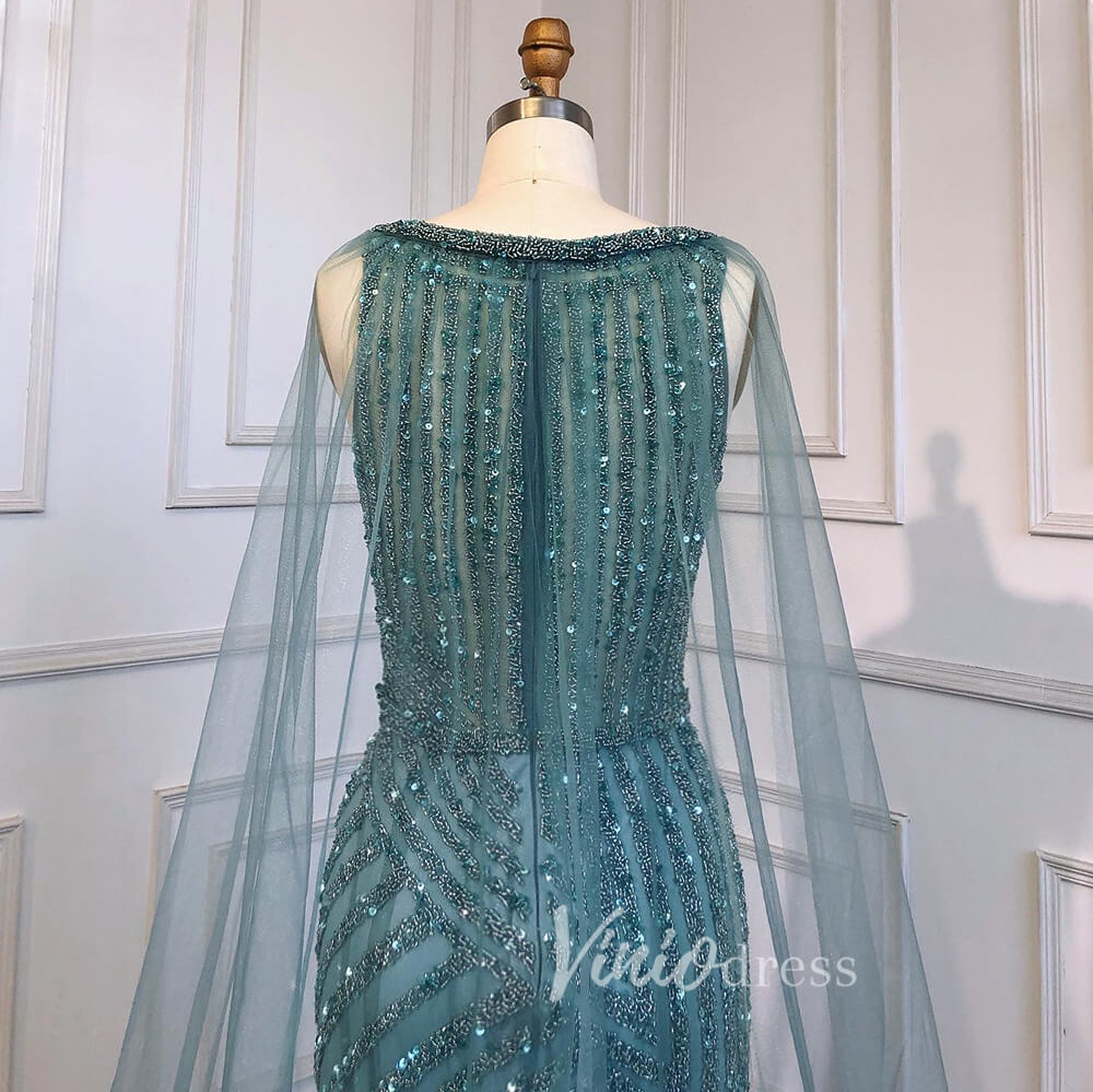 Beaded Mermaid Prom Dresses with Detachable Cape Evening Dress 20015-Evening Dresses 2025 -Viniodress-As Picture-US 2-