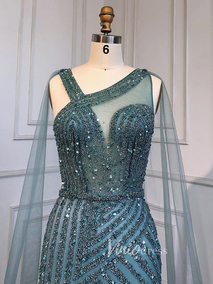 Beaded Mermaid Prom Dresses with Detachable Cape Evening Dress 20015-Evening Dresses 2025 -Viniodress-As Picture-US 2-