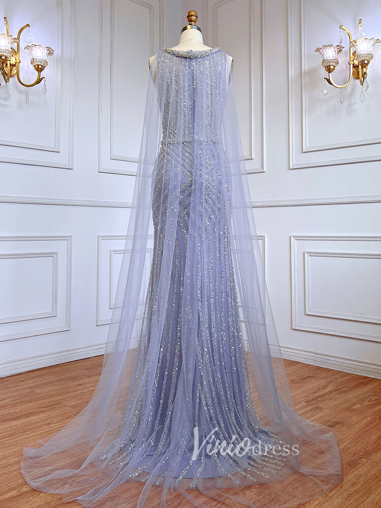 Prom Dress 2025 Beaded Mermaid Prom Dresses with Detachable Cape Evening Dress 20015-unique prom dresses-As Picture-US 2-Viniodress