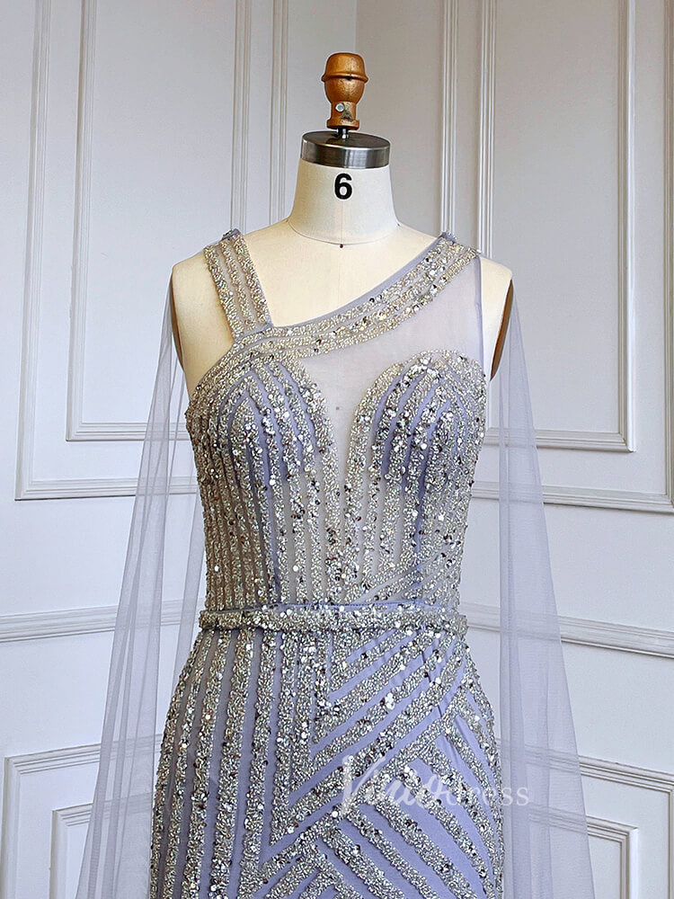 Prom Dress 2025 Beaded Mermaid Prom Dresses with Detachable Cape Evening Dress 20015-unique prom dresses-As Picture-US 2-Viniodress