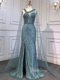 Prom Dress 2025 Beaded Mermaid Prom Dresses with Detachable Cape Evening Dress 20015-unique prom dresses-As Picture-US 2-Viniodress