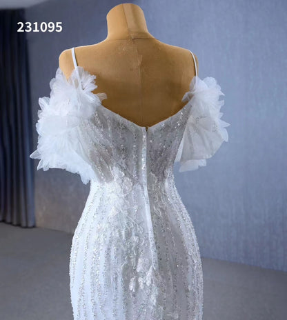 Beaded Mermaid Ruffle Wedding Dresses Spaghetti Strap Wedding Gown 231095-wedding dresses 2025 -Viniodress-Ivory-Custom Size-