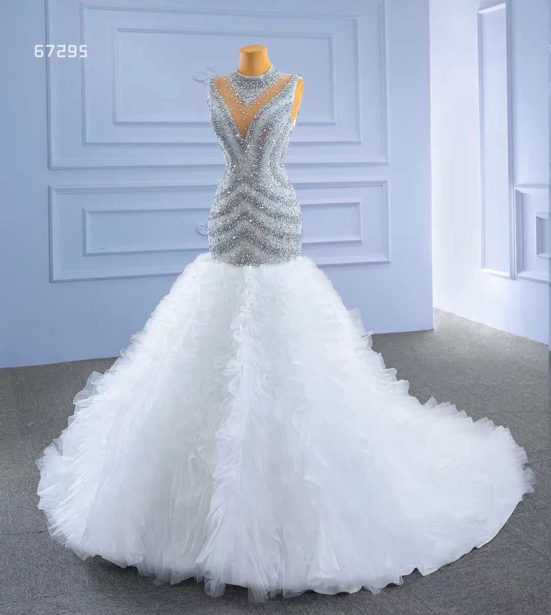 Beaded Mermaid Wedding Dresses High Neck Trumpet Bridal Dress 67295-wedding dresses 2025 -Viniodress-As Picture-Custom Size-