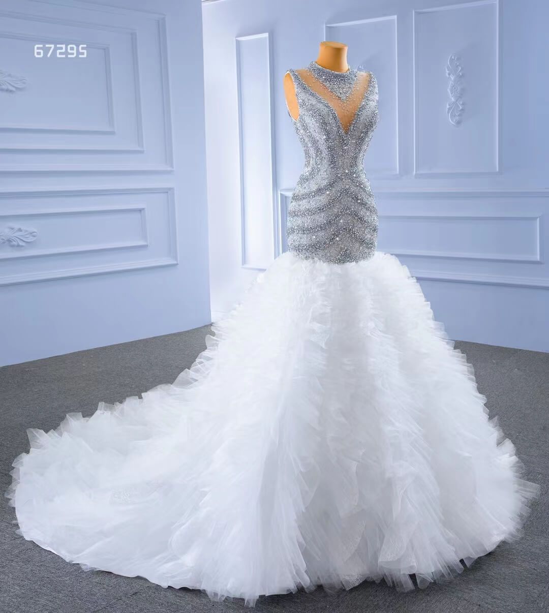 Beaded Mermaid Wedding Dresses High Neck Trumpet Bridal Dress 67295-wedding dresses 2025 -Viniodress-As Picture-Custom Size-