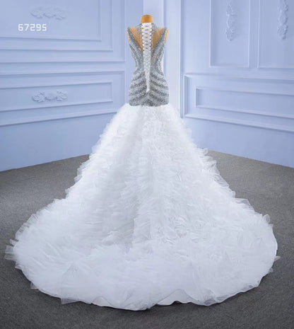Beaded Mermaid Wedding Dresses High Neck Trumpet Bridal Dress 67295-wedding dresses 2025 -Viniodress-As Picture-Custom Size-