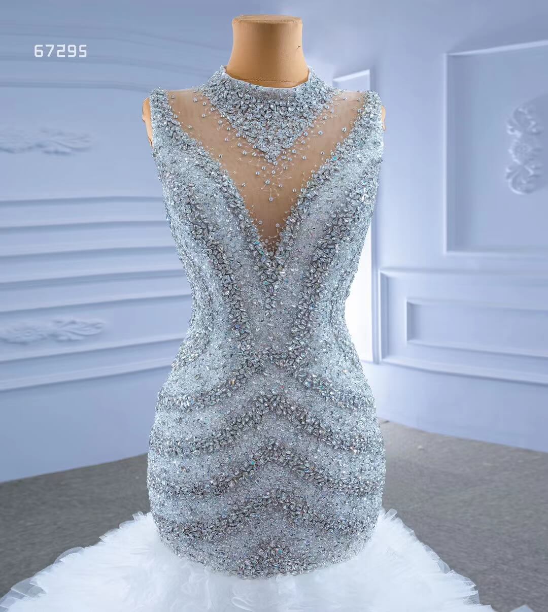 Beaded Mermaid Wedding Dresses High Neck Trumpet Bridal Dress 67295-wedding dresses 2025 -Viniodress-As Picture-Custom Size-