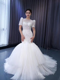 Beaded Mermaid Wedding Dresses Puffed Sleeve Bridal Dress 231009