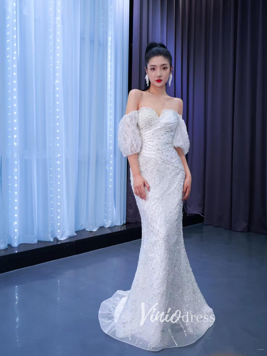 Beaded Modern Wedding Dresses with Detachable Overskirt 67560-wedding dresses 2025 -Viniodress-Ivory-Custom Size-