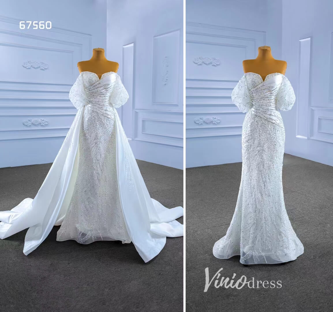 Beaded Modern Wedding Dresses with Detachable Overskirt 67560-wedding dresses 2025 -Viniodress-Ivory-Custom Size-