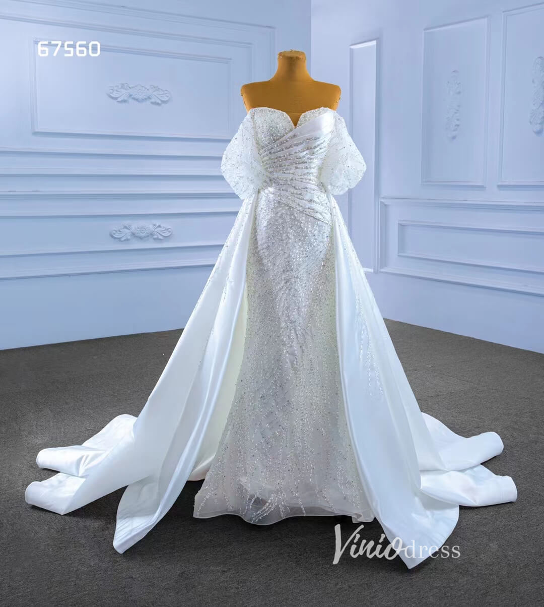 Beaded Modern Wedding Dresses with Detachable Overskirt 67560-wedding dresses 2025 -Viniodress-Ivory-Custom Size-