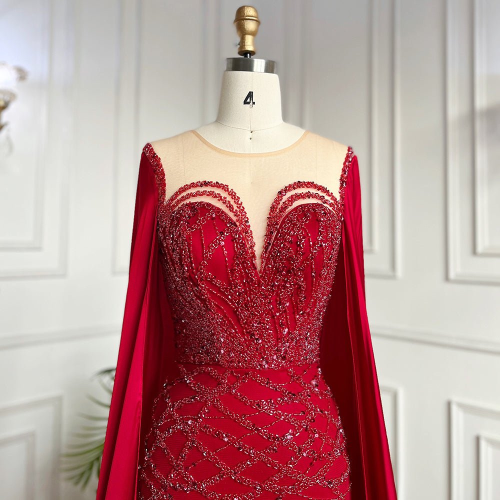 Beaded Navy Blue Mother of the Bride Dress Extra Long Cape Sleeve Evening Dresses 20054-Evening Dresses 2025 -Viniodress-Green-US 2-