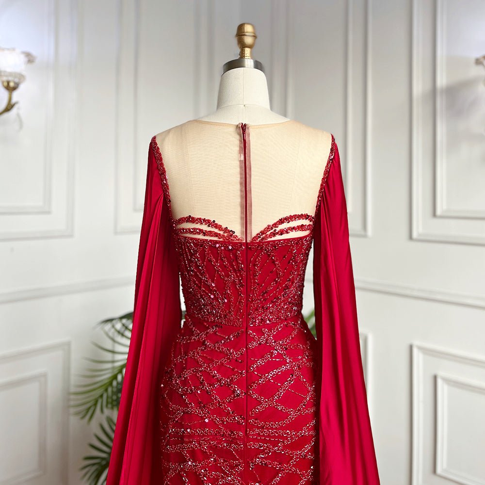 Beaded Navy Blue Mother of the Bride Dress Extra Long Cape Sleeve Evening Dresses 20054-Evening Dresses 2025 -Viniodress-Green-US 2-