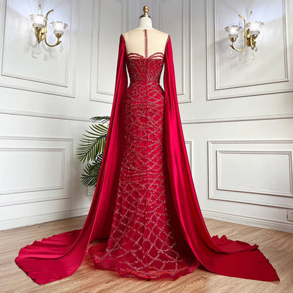 Beaded Navy Blue Mother of the Bride Dress Extra Long Cape Sleeve Evening Dresses 20054-Evening Dresses 2025 -Viniodress-Green-US 2-
