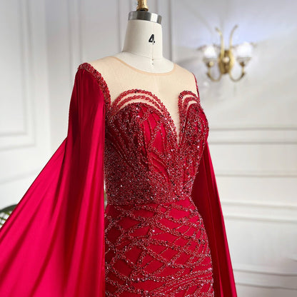 Beaded Navy Blue Mother of the Bride Dress Extra Long Cape Sleeve Evening Dresses 20054-Evening Dresses 2025 -Viniodress-Green-US 2-