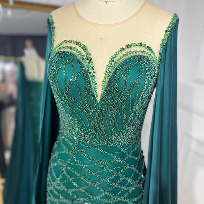 Beaded Navy Blue Mother of the Bride Dress Extra Long Cape Sleeve Evening Dresses 20054-Evening Dresses 2025 -Viniodress-Green-US 2-