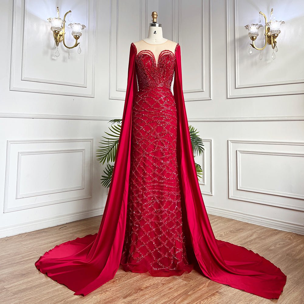 Beaded Navy Blue Mother of the Bride Dress Extra Long Cape Sleeve Evening Dresses 20054-Evening Dresses 2025 -Viniodress-Green-US 2-