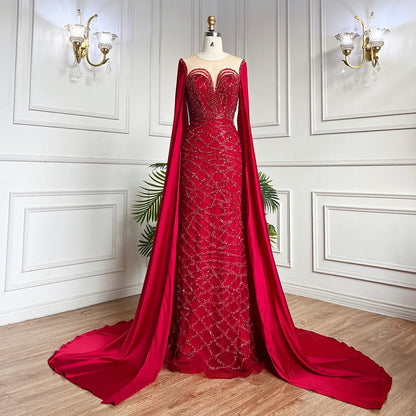 Beaded Navy Blue Mother of the Bride Dress Extra Long Cape Sleeve Evening Dresses 20054-Evening Dresses 2025 -Viniodress-Green-US 2-