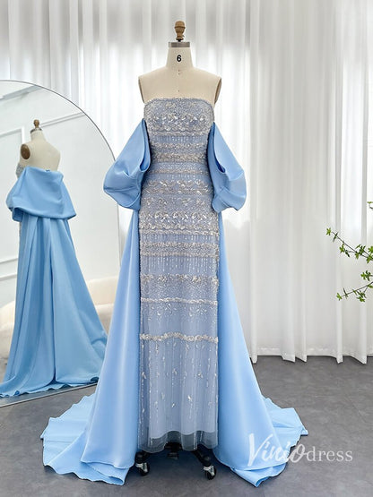 Beaded Off the Shoulder Evening Dresses Satin Train Mother of the Bride Dress AD1153-Evening Dresses 2025 -Viniodress-Magenta-US 2-