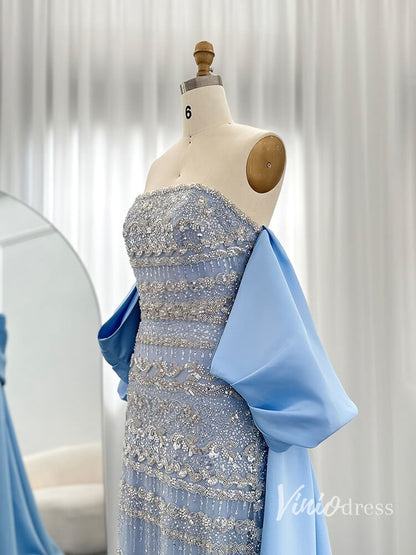 Beaded Off the Shoulder Evening Dresses Satin Train Mother of the Bride Dress AD1153-Evening Dresses 2025 -Viniodress-Magenta-US 2-