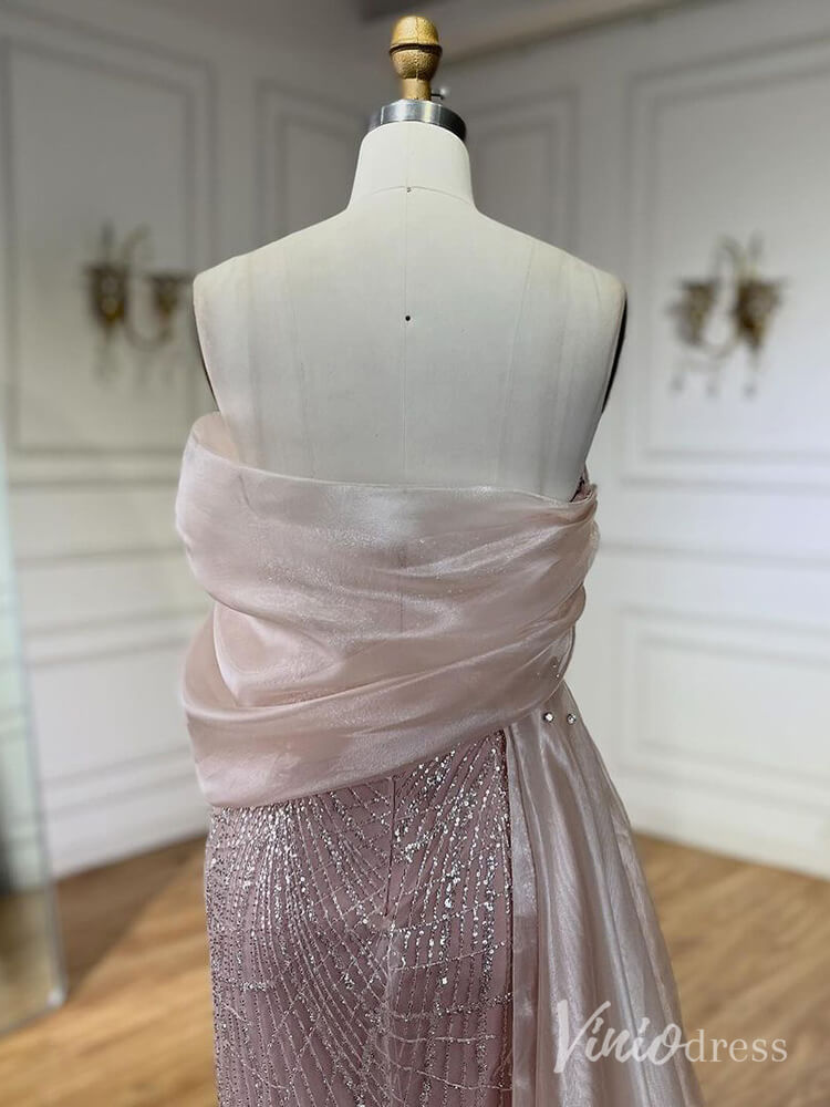 Beaded Off the Shoulder Prom Dresses Mermaid Overskirt Pageant Dress AD1254-Evening Dresses 2025 -Viniodress-Blue-US 2-