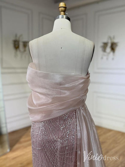 Beaded Off the Shoulder Prom Dresses Mermaid Overskirt Pageant Dress AD1254-Evening Dresses 2025 -Viniodress-Blue-US 2-