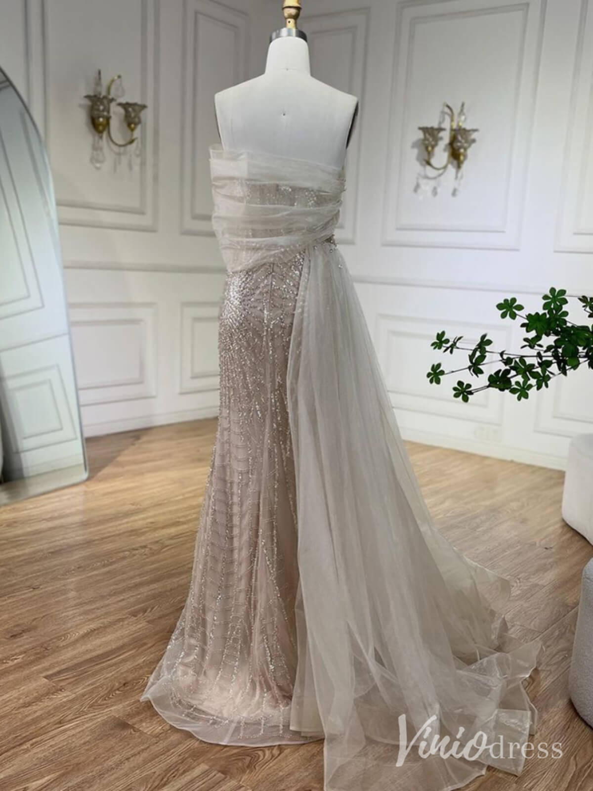 Beaded Off the Shoulder Prom Dresses Mermaid Overskirt Pageant Dress AD1254-Evening Dresses 2025 -Viniodress-Blue-US 2-