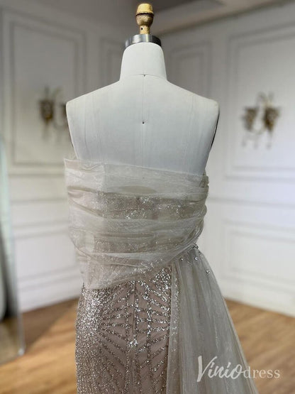 Beaded Off the Shoulder Prom Dresses Mermaid Overskirt Pageant Dress AD1254-Evening Dresses 2025 -Viniodress-Blue-US 2-