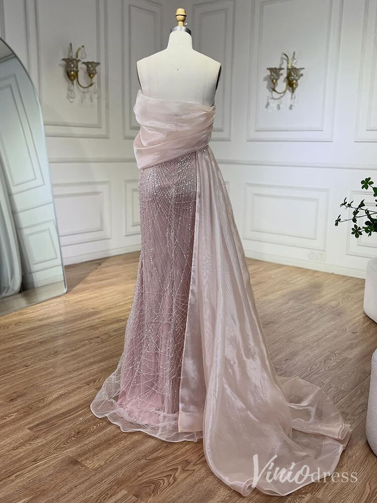 Beaded Off the Shoulder Prom Dresses Mermaid Overskirt Pageant Dress AD1254-Evening Dresses 2025 -Viniodress-Blue-US 2-