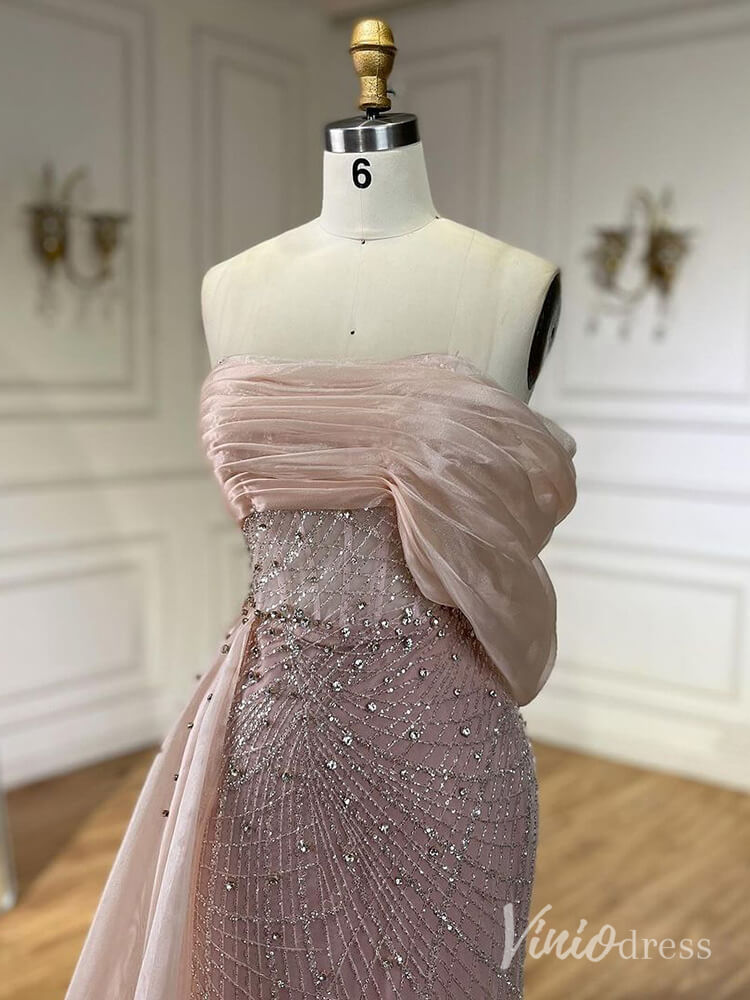 Beaded Off the Shoulder Prom Dresses Mermaid Overskirt Pageant Dress AD1254-Evening Dresses 2025 -Viniodress-Blue-US 2-