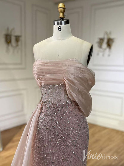 Beaded Off the Shoulder Prom Dresses Mermaid Overskirt Pageant Dress AD1254-Evening Dresses 2025 -Viniodress-Blue-US 2-