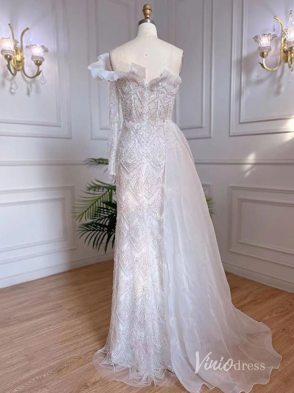 Beaded One Shoulder Evening Dresses with Overskirt Mother of the Bride Dresses AD1129-Evening Dresses 2025 -Viniodress-Blue-US 2-