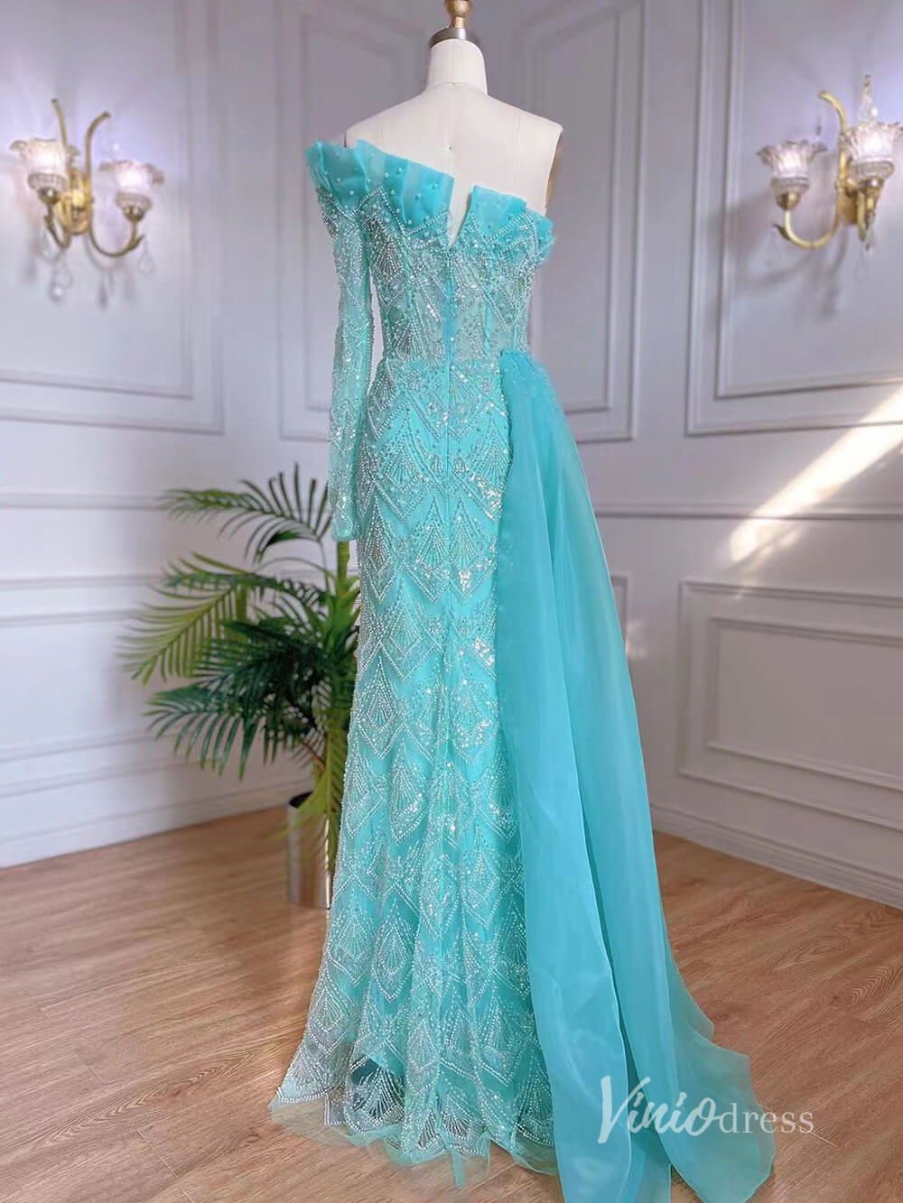 Beaded One Shoulder Evening Dresses with Overskirt Mother of the Bride Dresses AD1129-Evening Dresses 2025 -Viniodress-Blue-US 2-