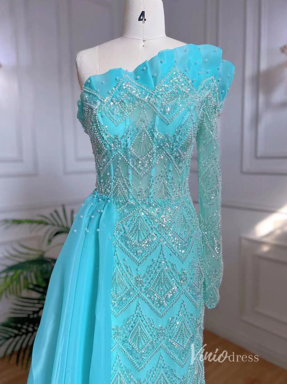 Beaded One Shoulder Evening Dresses with Overskirt Mother of the Bride Dresses AD1129-Evening Dresses 2025 -Viniodress-Blue-US 2-